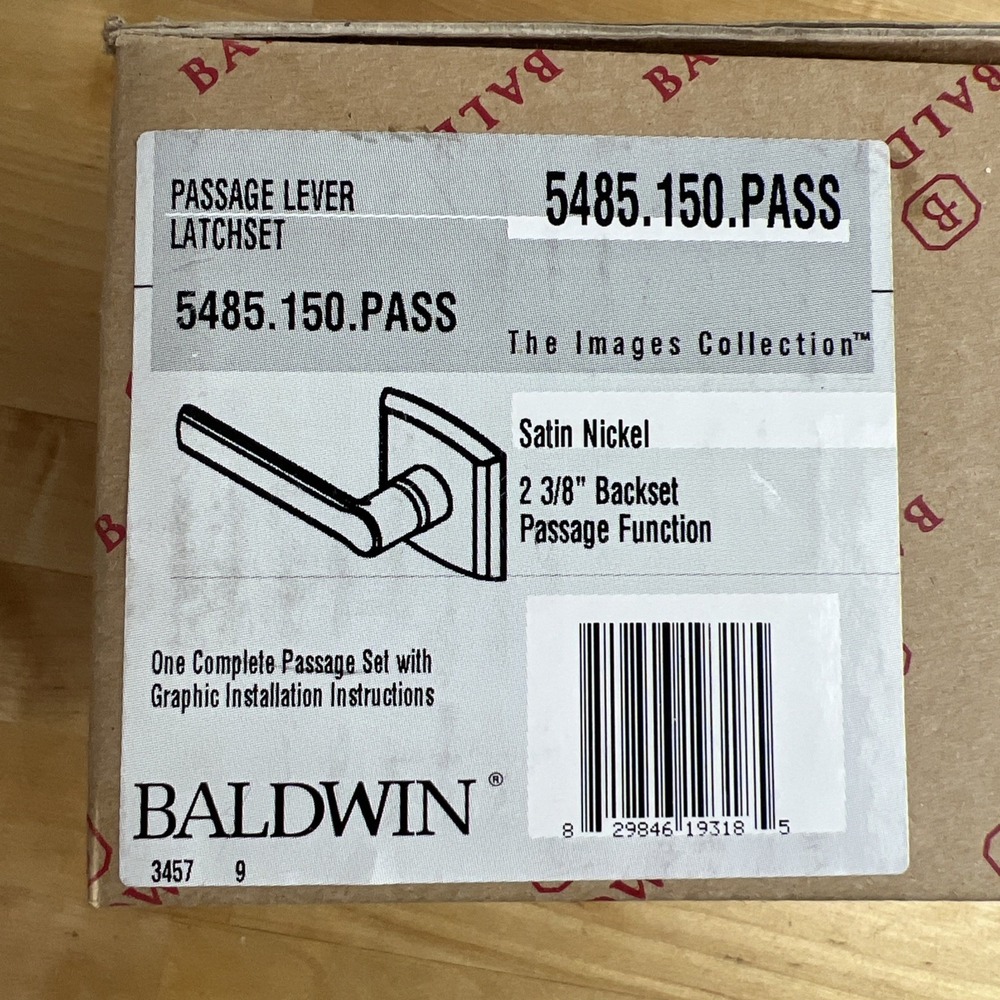 Baldwin Passage Door‎ Lever Set 5485.150.PASS Satin Nickel Latchset 2 3/8" NEW